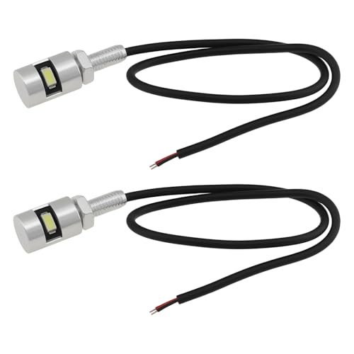 YINETTECH 2pcs 12V M6 Round Metal Motorcycle LED License Plate Lights for Most Motorcycles Scooters Cars Trailers