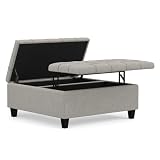 SIMPLIHOME Harrison 36' Wide Linen Look Lift Top Ottoman in Cloud Grey