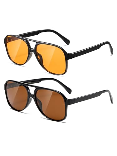 (2 PACK) Retro Aviator Sunglasses for Womens Mens Large Frame Classic 70s Vintage Sunglasses Aviators