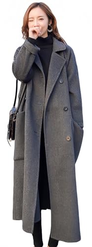[YUANYUAN] ウールコート レディース ロングコート チェスターコート ロングアウター トレンチコート 春服 秋服 冬服 韓国風 シンプル ロング丈 上品 厚手 保温性 カジュアル ゆったり 体型カバー 大人 可愛い 通学 通勤 オシャレ 秋 冬 (グレー,L)のサムネイル