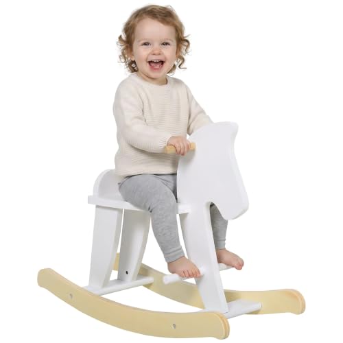 HOMCOM Caballito Balancín para Bebés con Base de Madera 1-3 Años Blanco