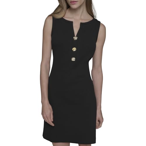 KARL LAGERFELD Women's Sleeveless V-Neck Novelty Button Shift Mini Dress