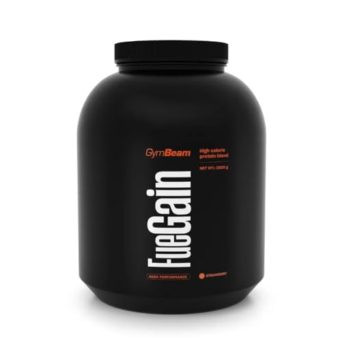 GymBeam FueGain Mass Gainer Protein – Premium All in One Blend für Muskelwachstum und -erhaltung, angereichert mit Kreatin, Glutamin, BCAA und AAKG (2500g, Erdbeere)