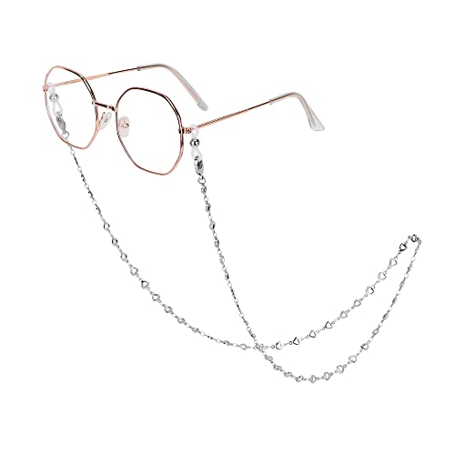 Image of Eyeglass Chain Silver Stainless Steel Handmade Necklace for Reading Glasses Sunglass Beaded Chains for Men Women