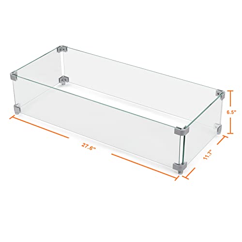 Nuu Garden 27.6'' X 11.7'' X 6.5" Rectangular Fire Pit Wind Guard, Transparent Tempered Glass, Polished Aluminum Brackets, 3M Anti-Slip Pads, Fit For Best Choice 52-Inch Fire Table Wg01 #TOP5