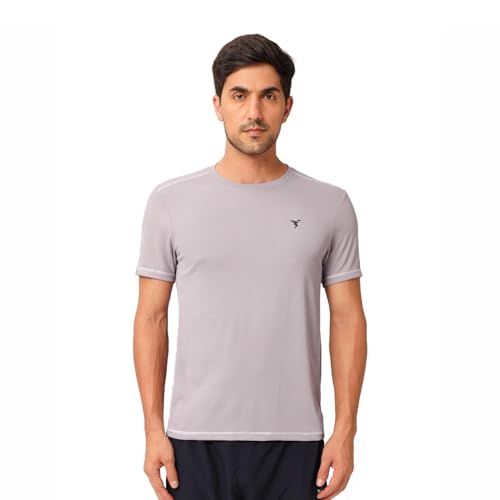 TECHNOSPORT Or10/12 Men's Solid Basic Half Sleeve Regular Crew Neck Spandex Dry Fit T-Shirt: Ideal for Cycling, Gym, Running and Sports - Stretchable Performance Wear Black Current XL