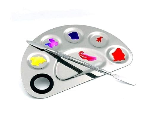 Eminent® Cosmetic Makeup Palette Foundation Mixing Plate Nail Art Polish Mixing Plate with Spatula, D Shape (Silver)-image-11