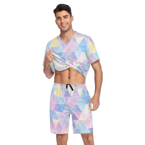 Colorful Triangle Men’s Pajama Sets Short Sleeve Shirt and Pants with Soft Touch Fabric3