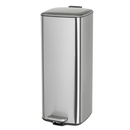 Casaselección Cubo De Basura De 30 Litros De Acero Inoxidable Plateado De 37x27x65 Cm. Papelera Con Cubo Interior Extraíble De Polipropileno Con Asa Y Apertura Con Pedal
