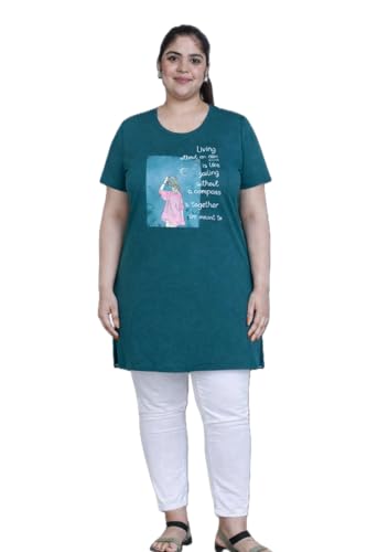 Image of RYSH Women's Printed Cotton Plus Size Longline T-Shirt with Pockets | Cotton fabric - soft longline T-shirt with easy plus-size fit