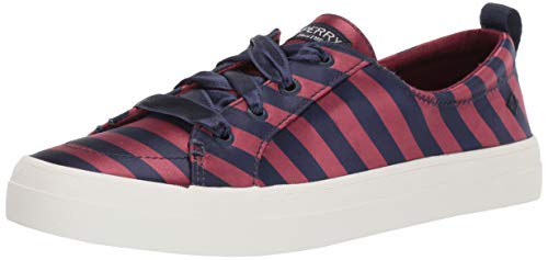 Sperry Womens Crest Vibe Varsity Stripe Satin Sneaker, Wine/Navy, 8