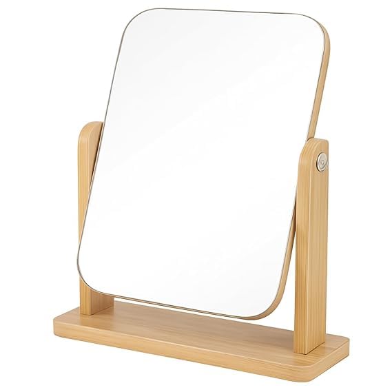 Velohome Wooden Tabletop Makeup Mirror – 360° Rotating Vanity Mirror | Adjustable Portable Desk Mirror for Dressing Table, Bathroom & Living Room | Stylish Wooden Frame | Unisex Use-image-23
