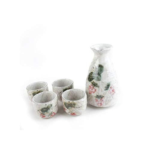 lachineuse - Service à Saké Fraises - avec 4 Bols & Carafe - Verres à Saké Japonais - Cadeau Vaisselle Asiatique - Service Saké Traditionnel Porcelaine Floral Japon...