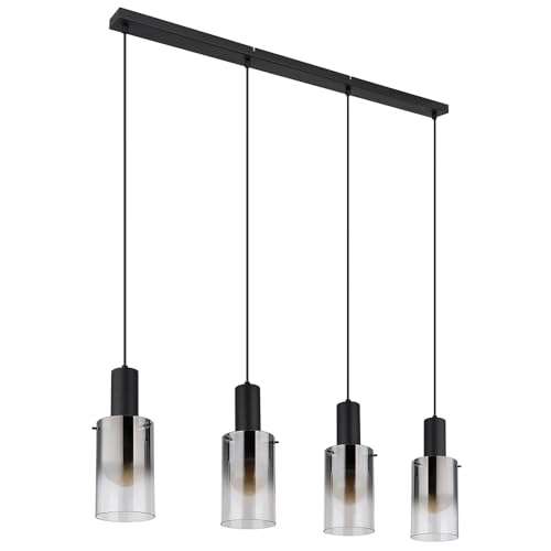 Preisvergleich Produktbild GLOBO Pendellampe Pendelleuchte Esstischleuchte Wohnzimmerlampe Hängeleuchte Lampe, 4 Flammig Rauchglas Metall schwarz, E27 Fassungen, LxBxH 102,5x12,5x150cm
