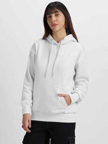 Image of JUNEBERRY Cotton Fleece Regular Fit Hooded Sweatshirt Lastest Back Graphic Printed Winter Hoodies for Women (Available in Colors: Black, SOYA Bean, Orange, Marshmellow, White & Lilac)