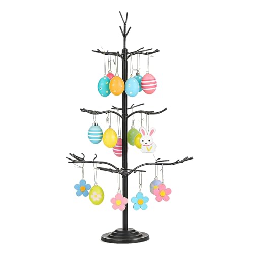 Metal Ornament Display Tree, Black Ornament Tree Display Stand, 22 Inch Easter Tabletop Ornaments Hangers Stand, 3-Tier Wire Displays Trees for Halloween Christmas Ornaments