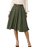 Women's Vintage Skirt Green High Waisted A Line Skrit (Army Green, L)