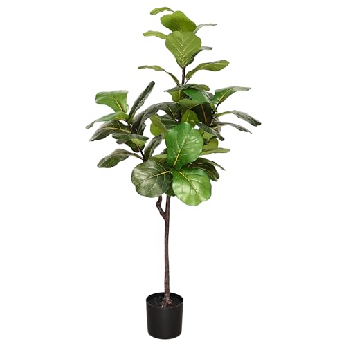 Artificial Fiddle Leaf Fig Tree: 5FT Faux Ficus Lyrata Tree Artificial Plant Indoor Outdoor Tall...