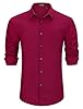 HISDERN Men's Linen Shirts Long Sleeve Lightweight Button Up Casual Regular Fit Summer Shirt with Pocket Red 3XL #3