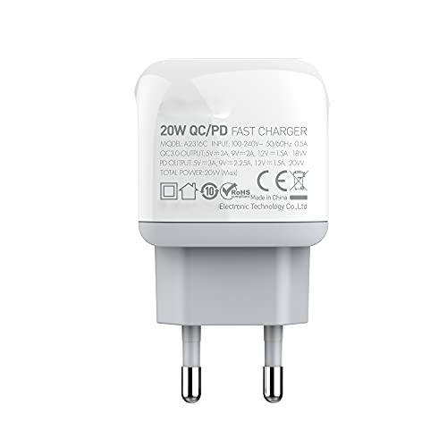 Image of (Tessco BC-202) 20W Dual USB Charger /Adapter (PD + QC3.0 Port) with Qualcomm Quick Charge 3.0 Technology | Android USB Cable Included - White