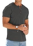 PrinStory Henley Shirt Herren Kurzarm Sommer Leicht Tshirts Mit Knopfleiste Casual Basic T Shirt (Dunkelgrau, M)