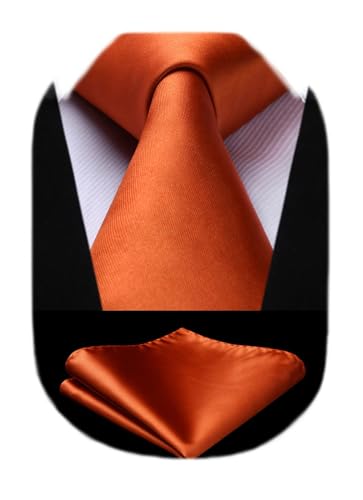 HISDERN Mens Solid Color Necktie and Pocket Square Set