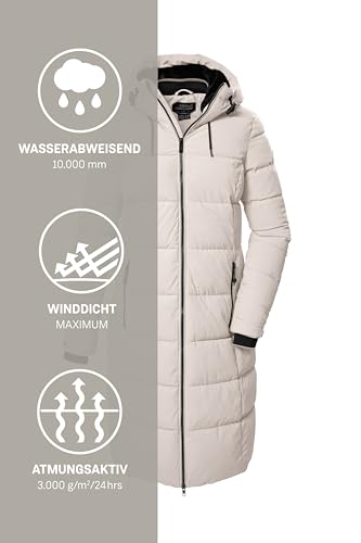 killtec Damen Steppmantel/Funktionsmantel in Daunenoptik mit Kapuze KOW 56 WMN QLTD CT, weißer Sand, 38, 41810-000