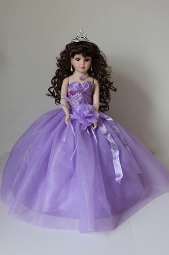 18” Quinceañera Last Doll with Umbrella Dress Stand – Última Muñeca Mis Quince Años Keepsake, Traditional Hispanic Sweet 15 Doll, Ceremony & Table Centerpiece, Fully Accessorized KW18631-5 (Lavender)