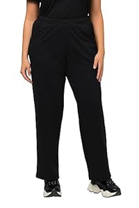 Ulla Popken Pantalon de Jogging, Coupe Droite Noir 50+ 624781 10-50+