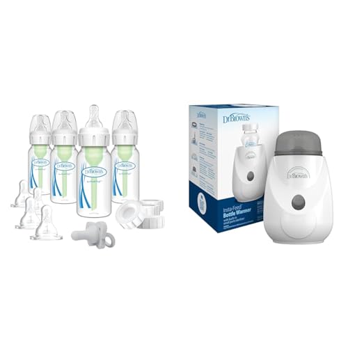 Image of Dr. Brown's Anti-Colic Breast to Bottle Feeding Set with Slow Flow Nipples, Travel Caps, Pacifier and Baby Bottle Warmer Sterilizer