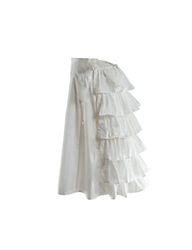 MYAYD Women 18th Basil Skirt Back Petticoat Underskirt Pleated Ruffed Skirt Pannier Bustle Hoop White for Halloween Party