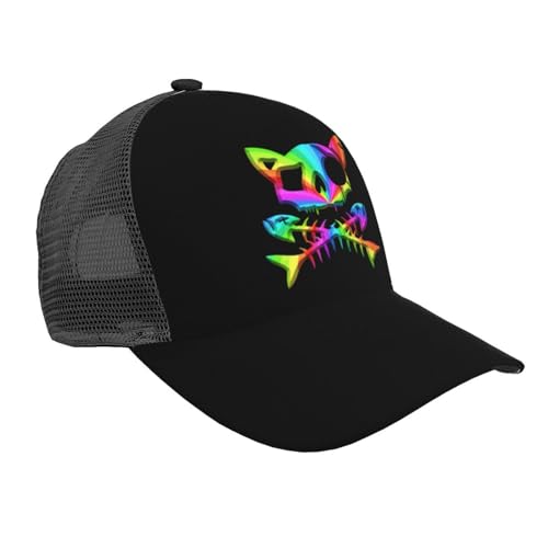 Pirate Cat Skull and Crossbone Mesh Baseball Cap - Classic Adjustable Peak Cap, Trucker Hat for Men & Women