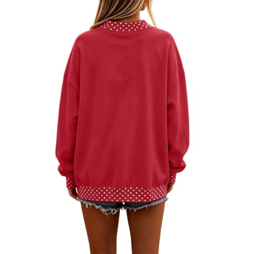 Polka Dot Mock Neck Sweatshirt Women Fleece Crew Neck Polka Dot Sweatshirt - image 4