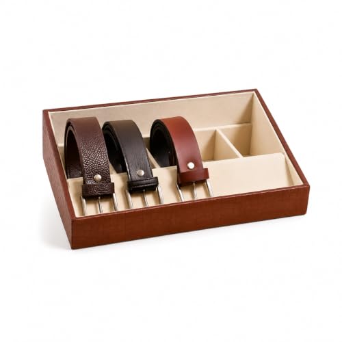 Image of La Trove 5 Slot Belt Organizer Display Tray for Men, Brown | Stackable tray keeps formal, casual and leather belts arranged neatly in wardrobe, closet, drawer, dresser or dressing table