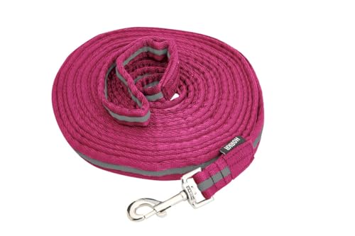 Longe rose de 8m en polyester pour balades et éducation canine en forêt