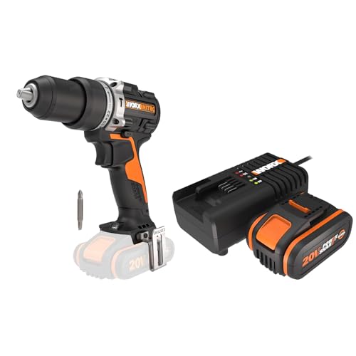PACK WORX NITRO Perceuse à Percussion sans Fil Brushless 20V WX352.9 + Kit Batterie 4Ah / Chargeur rapide, Couple 60Nm, Mandrin 13mm, Multimatériaux, 2...