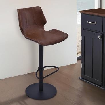 Armen Living Zuma Swivel Adjustable Barstool in Vintage Coffee Faux Leather and Black Metal Finish - Image 9