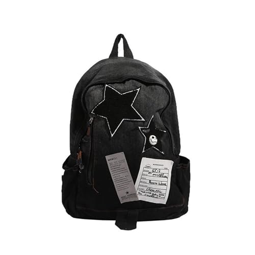 KANGDAWEI Mochila jeans Cute Star, Grunge Y2K Vintage Fashion Bookbag, Preto, 10.2 X 5.1 X 15.3 inch