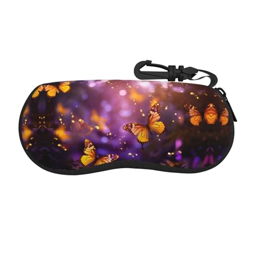 Funda para gafas de sol con estampado de jardín, funda de neopreno suave con cremallera para mujeres, niñas y hombres, Mariposas de oro violeta3, One Size