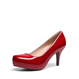 DREAM PAIRS Tiffany Women's Classic Elegant Versatile Low Stiletto Heel Dress Platform Pumps Shoes,Size 8,Red/Pat,TIFFANNY