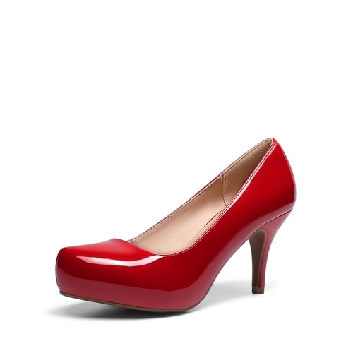 DREAM PAIRS Tiffany Women's Classic Elegant Versatile Low Stiletto Heel Dress Platform Pumps Shoes 5 Red/Pat