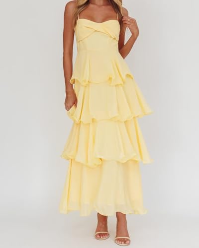 YOFF Beach Chiffon Bridesmaid Dress Tiered Ruffles Spaghetti Straps Long A-line Formal Maxi Dresses YO1503