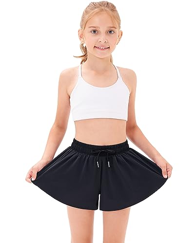 Image of Stelle Girls Flowy Shorts with Pockets Athletic Running Skirt High Waist Butterfly 2 in 1 Sports Short 5-16 Years