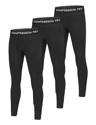 Dalavch 3 Pack Youth Boys Compression Pants Leggings Tights Athletic Base Layer Gear For Kids Football Basketball Sports 3 Black Medium cover