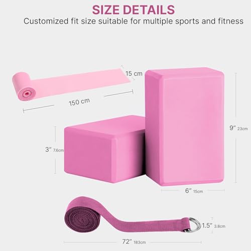 WY8 Yoga Blocks Set of 2 with Strap and Elastic Resistance Band EVA Foam Soft and Sturdy Non-Slip Lightweight Yoga Bricks for Balance, Stretching, Pilates, Meditation, and Deep Flexible Poses - Image 4