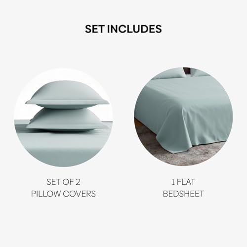 Image of haus & kinder Bedsheet King Size, 300 TC Cotton Sateen Weave, Flat Bedsheet for King Size Bed, Silky Smooth (Spring Mint, 108x108)