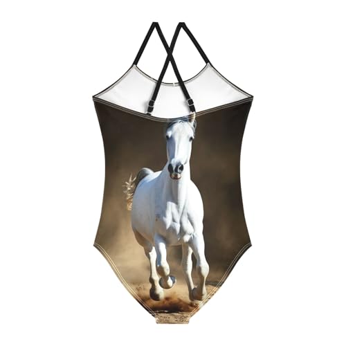 CHIFIGNO White Horse Swim Suits Girls, One Piece Swimsuit Sport Summer Beach Swimwear for 3 Years Old2