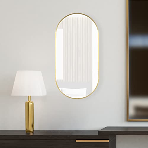 Mirrorize Oval Gold Mirror 16" X 32", Aluminum Framed Arched Mirror For Bathroom, Wall Mounted Vanity Mirror For Bedroom, Entryway #TOP4