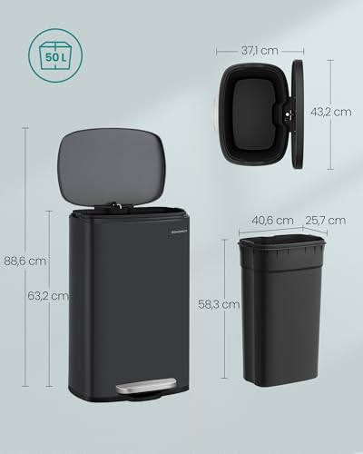SONGMICS Mülleimer 50L aus Stahl, Tretmülleimer mit Deckel – Ansicht 6