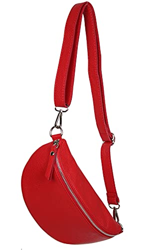 AMBRA Moda GLX10 - Damen Herren unisex kleine Hüfttasche Gürteltasche Bauchtasche Umhängetasche aus Echtleder (Rot)